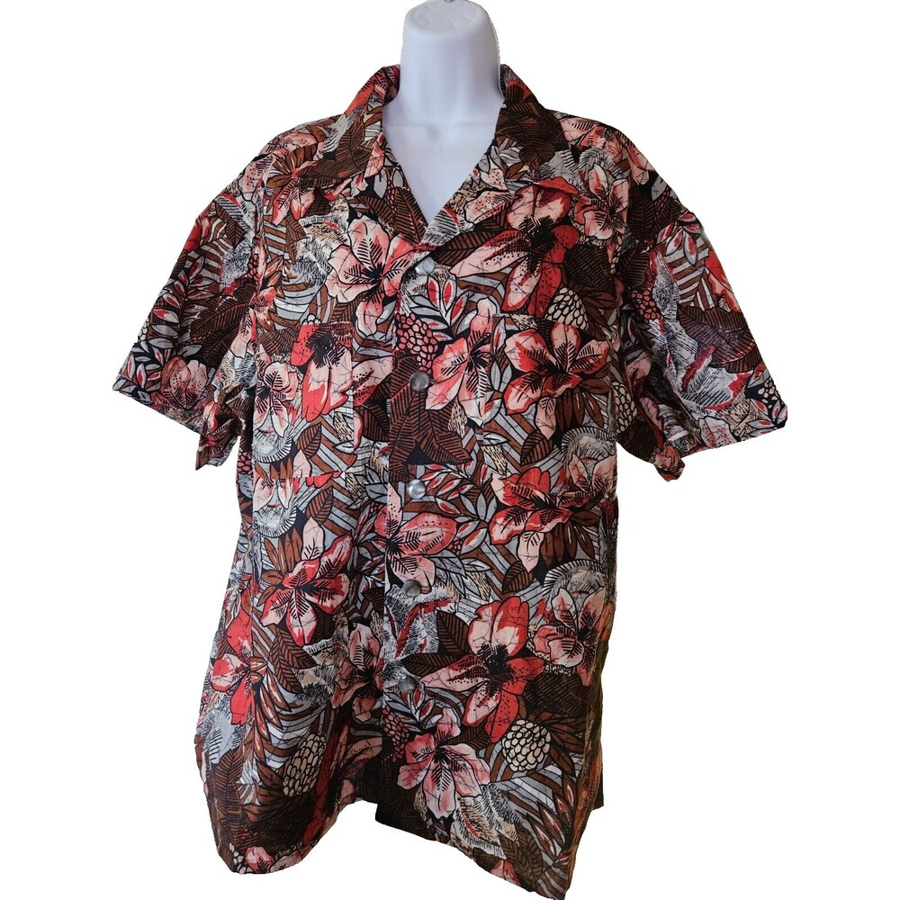 Hand-sewn Men's Brown Hawaiian Print Shirt Size 42
